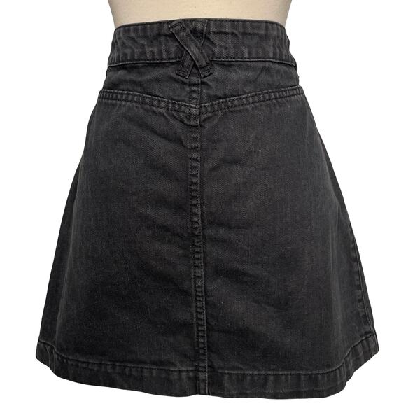 Y2K Black Denim Button-Front A-Line Mini Skirt Size XL - Picture 2 of 7